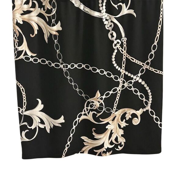 White House Black Market Women's Blouson Dress S Chain Link Print Black - Picture 3 of 16